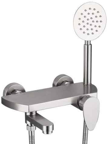 Badewannenarmatur mit Handbrause Wasserfall, Wannenarmatur Edelstahl Gebürstet Badewannenarmatur-Gebürstet