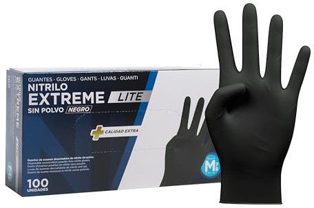 COM-FORT HOUSE - Guantes Nitrilo Resistentes - Color Negro- Colección Extreme Lite - Guantes de Látex sin Polvo - Disponible en tallas M,L