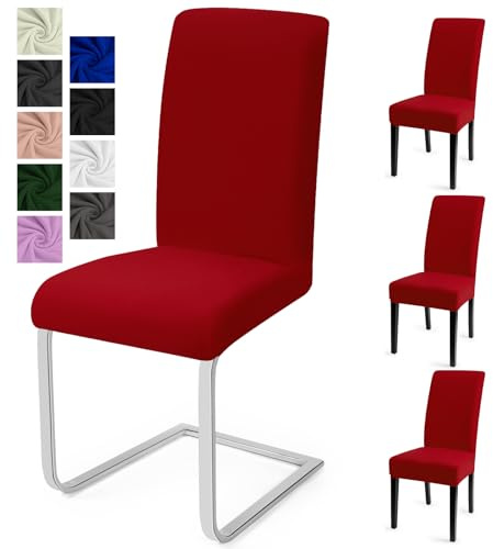Stuhlhussen 4er Set Stuhlbezüge Moderne Stretch Stuhlhussen Universal Husse Abnehmbare Stuhlbezug Waschbarer Abdeckung Esszimmer Dekoration Spannbezug,für Hotel und Hochzeit Partys(4er Set, Rot)-C