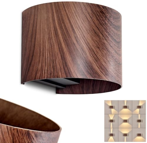 HOFSTEIN LED Außenwandleuchte Tamarin, moderne Wandlampe aus Metall in Schwarz/Holzoptik, Wandleuchte außen mit verstellbarem Up&Down Lichteffekt für Terrasse/Haustür/Hof, 6 W, 350 L, 3000 K, IP54