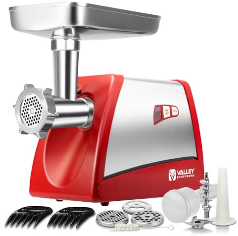 Electric Meat Grinder for Home Use - ETL Approved Meat Grinder, 3/4 HP, Food Grinders Machine with Stainless Steel Blade, 3 Grinding Plates, 2 Meat Claw, Sausage Stuffer Tube, Red