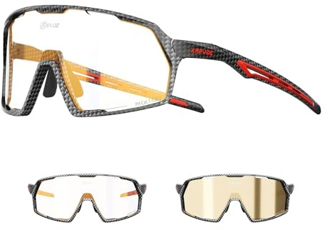 KAPVOE Fahrradbrille Selbsttönend für Herren Damen Photochrome Sport Sonnenbrille Klar Rennrad Brille Schnelle Brille MTB Radfahren Radbrille mit UV400 Schutz K160