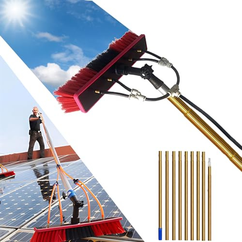Ddasam Water Fed Pole Kit 15m/50FT Length Window Cleaning Poles, Water Fed Brush, Aluminum Outdoor Window CleanerExtendable Telescopic Pole Water Fed Brush Spray Washer for solar panel brush