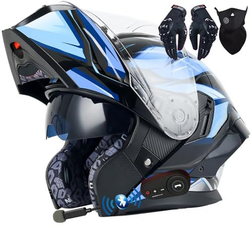 Letetexi Bluetooth Helmet Motorcycle Modular Anti-Fog Visor Helmets Scooter Chopper ECE Approved Full Face Helmets Flip-Up Anti-Collision Integral Motorcycle Helmet for Locomotive Men Women