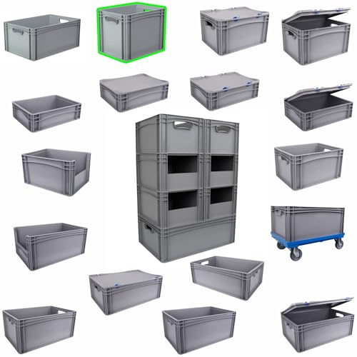 Hesselink Eurobox 40x30x32 cm, Handgriffe offen, stapelbar, 30 Liter, grau, lebensmittelecht, Eurobehälter kombinierbar mit Deckel