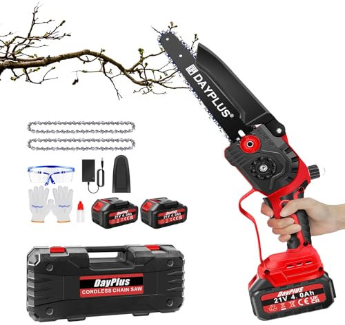 Mini Kettensäge, Akku Kettensäge, Astsäge, Handsäge zum Holzschneiden, Bürstenlose Tragbare 8 Zoll Hand Astschere, Kettensäge zum Baumschneiden, Holzschneiden, 21V Batterie und 2 Ersatzketten
