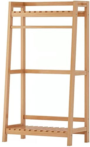 CCKUHN Kleiderstange, Schuhbank, Garderobenständer, Kleiderbügel, Kleiderbaum, freistehende Garderobe mit 2 Ablagen, Kleiderstangen aus Bambus, Garderobe, Anzughosen, Schuhe, Hüte, stabil