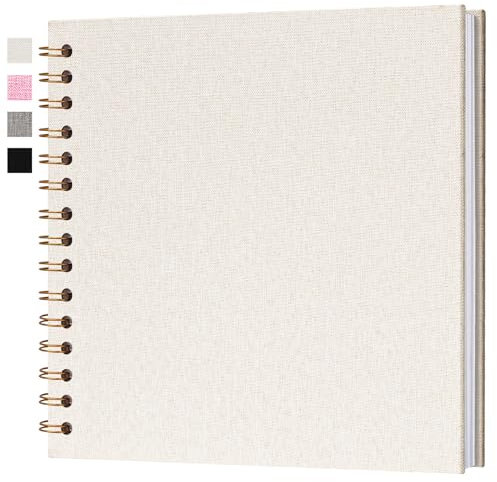 Hiwhy Album Fotografico Fai da Te Spirale Scrapbooking Album Copertina in Lino 18x18 cm 40 Pagine Scrapbook Regali Nozze Natale Valentino Regalo di Anniversario Bambino Matrimonio Viaggio, Beige