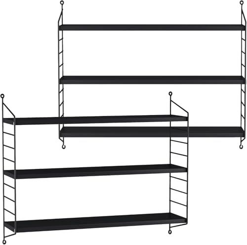 [en.casa] Modulares Wandregal Strängnäs 2er Set Metallregal Schwarz Hängeregal mit 3 Regalböden Badregal Küchenwandregal Wandablage Wohnzimmer
