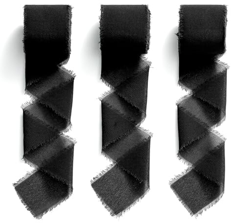 Chiffonband Schleifenband Hochzeit Geschenkband Breit 3,8 cm x 23 m (Schwarz, 3,8 cm x 6,4 m)