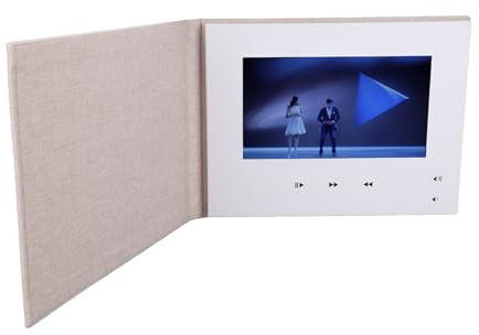 Libro di Memoria Video, Biglietto di Auguri Video da 7 Pollici Brochure Video di Memoria da 2 GB Biglietto di Auguri Elettronico con Schermo LCD, Stile Tessuto di Lino in Carta