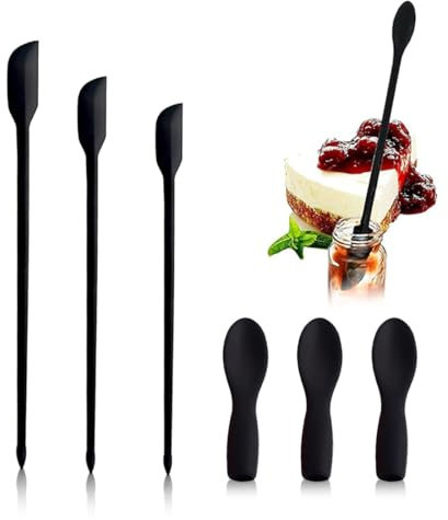 3 Stück Silikon Spatel Set Kleine, Mini Spatel, 3-in-1 Mini Teigspachtel Set mit 3 Löffelköpfen geliefert, Lange Löffel Multifunktional für Kosmetik Küchennahrung Flaschen Schmale Dosen