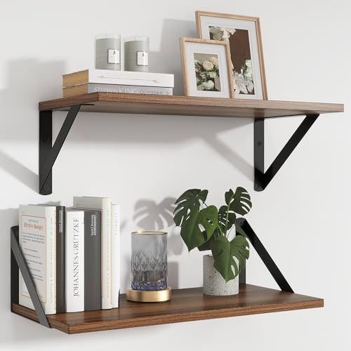 Feihorrm Shelves for Wall Set of 2, Walnut Shelves, 40 x 20 cm