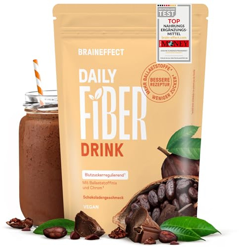 BRAINEFFECT DAILY FIBER - Ballaststoffgetränk mit 9 Ballaststoffquellen für | Verdauung und Appetit - Inavea™ Mix mit Flohsamenschalen, Vitaminen & Mehr - Zuckerfrei - 330g (30 Portionen)