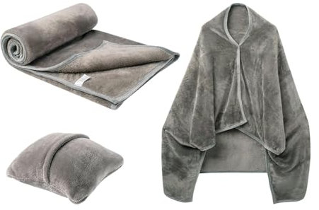 Reisedecke, Flugzeug, kompakt, Reisedecke, Kissen-Kombination – Flanell, warme Reisedecke, Flugzeugdecke, weicher Schal, Kissen für Damen und Herren