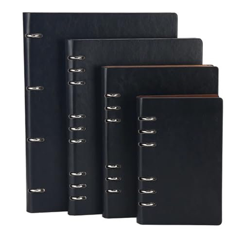 LIZHAYG Notizblock A4 A5 A6 B5 Hohles Loseblatt-Notizbuch, abnehmbares Notizbuch, Leder-Notizblock, Notizbuch, Binder, Notizblöcke, Schreibwaren(Black,A4)