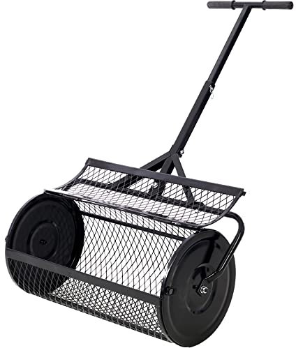 Spandiconcime e spandiconcime per torba, spandiconcime in rete metallica, 2 in 1 ATV e manico a T per piantagione, semina, cura del prato e del giardino, spandiconcime a rulli (24L＂×13W＂×47,2H＂)