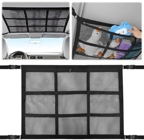 Filet de Rangement pour Toit Voiture, Filet à Bagages Universel pour Toit de Voiture, Universel Maille Sac avec Fermeture Éclair, pour à la Plupart des Véhicules Courants, SUV, Van, Jeep