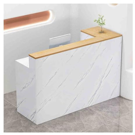 HBOOMOEM Empfangstresen，Verkaufstheke，Kleine Rezeption ，Empfangstheke Mit Schubladen，Einfach Und Modern, Geeignet FüR BekleidungsgeschäFte, Convenience Stores.(Marble Gold Wood,Left_120CM)