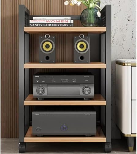 Stereo Cabinet AV Component Media Stand MultiTier Audio Rack Rolling Audio Tower FloorStanding Cabinet CD Player Stand Adjustable Corner Shelf Hifi Rack(Size:4 Tier,Color:Walnut)