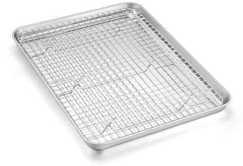 Baking Sheet with Wire Rack Set (1 Pan+1 Rack), Homikit 16 x 12 Stainless Steel Cookie Bacon Pan for Oven, Nonstick Jelly Roll Pan Baking Tray with Grid Cooling Rack for Cook Roast, Dishwasher Safe
