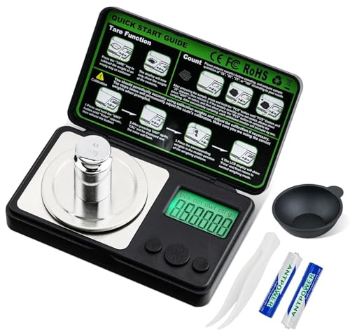Mcbazel 50g/0,001g Feinwaage Hochpräzise, Digital Hochpräzise Präzisionswaage & Milligrammwaage für Schmuck, Pulver & Kräuter, Hintergrundbeleuchtung, inkl. Kalibriergewicht, Pinzette & Messbecher