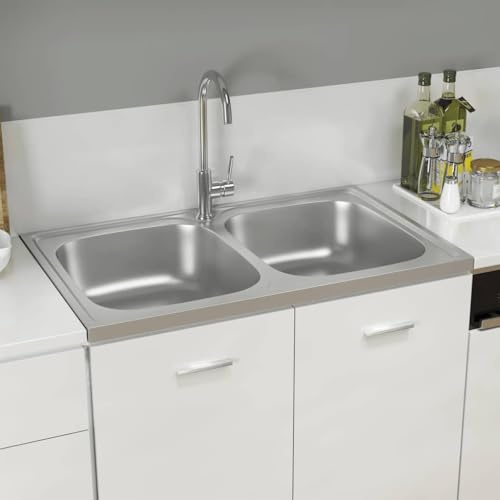 AUVYI Doppelspüle Silbern 800x500x155 mm Edelstahl Waschbecken Küchenarbeitsplatte Spüle ohne Unterschrank ArbeitsplatteAusgussbecken