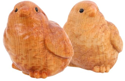 UPKOCH Statuetta di Pollo in Legno Intagliata a Mano Realistica 2 Pezzi