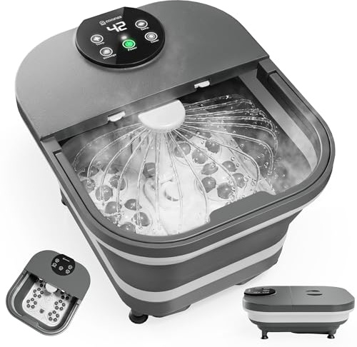COMFIER Electric Foot Spa Massager with Heat & Automatic Rolling Massage, Adjustable Temperature, 180° Surround Water Spray, Large LED Display, Detachable Massage Plates, Gift for Family and Friends