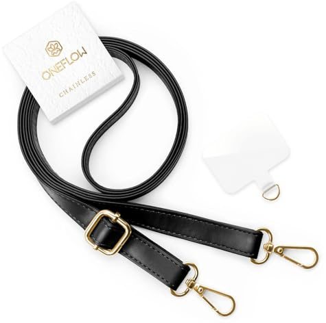 ONEFLOW Universal Handykette zum Umhängen Abnehmbar mit Karabiner, Kette Leder Style Handyband lang mit Einleger Pad für Handy Hüllen, Kunstleder Band Verstellbar, Chainless Metro Strap - PARENT
