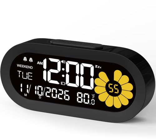 Despertador Digital Dormitorio, Pantalla VA LCD, Alarma Dual, Repetición | 3 Niveles de Brillo, Modo Fin de Semana, Batería de Respaldo, 4 Tonos de Alarma, Volumen Ajustable, Alimentación USB-C