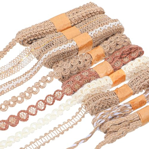 9 Rollen Juteband Vintage Bastelband Natürliche Geschenkband Weihnachten Juteband mit Spitze Schnur Set Stoffbänder für Handwerk Hochzeit DIY Basteln Hochzeit Party Basteln
