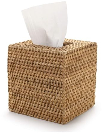 Caja de pañuelos de papel, Funda de ratán tejida a mano for caja pañuelos, ideal for dormitorio, sala estar y baño