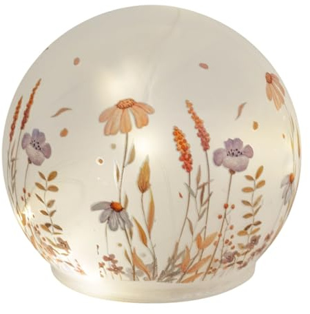 formano LED dekoration kula glas ängsblommor 12 cm matta gla med blomdekor – timer 6 h/18 h, batteridriven (3 × AA), stämningsfullt atmosfärsljus för bord, fönsterbräda och hylla