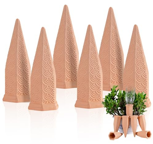 BrilliantDay Oyas A Planter Terre Cuite, Lot de 6 Ollas Arrosage Automatique et Ecologique pour Plante d'Intérieur et d'Extérieur, Cône en Argile d’arrosage, Oyas a Enterrer Terracotta