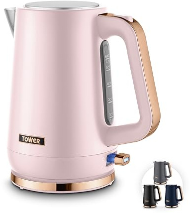 Tower Cavaletto 1.7L Jug Kettle with 3KW Rapid Boil, 360° Swivel Base, Removable Filter, Stainless Steel Body, Illuminated Switch, Pink, T10100PNK