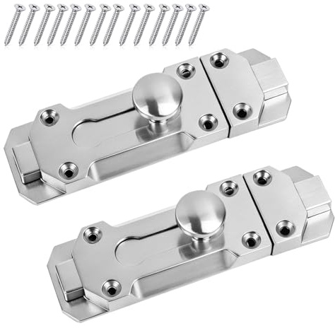 2 Pack Polished Chrome Sliding Door Lock, Surface Mounted Door Bolt 100mm