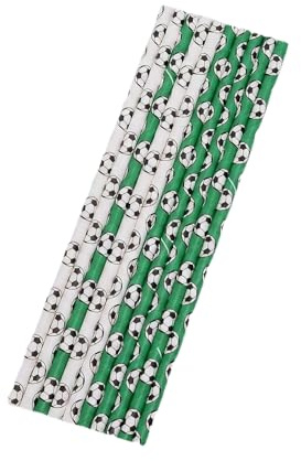 100Pcs Paper Straws, Football Party Drinking Straws for Celebrations and Sports Events, Biodegradable Green and White Soccer Pattern Straw, Sustainable Beverage Accessory for Home
