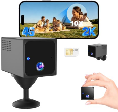 Bextgoo 4G LTE Überwachungskamera mit SIM Karte, 2K Mini Kamera ohne WLAN | mit 5200mAh Akku, KI Bewegungserkennung, 160° Weitwinkel, 2K Nachtsicht, für Auto, Camping, Wohnmobil & Reise