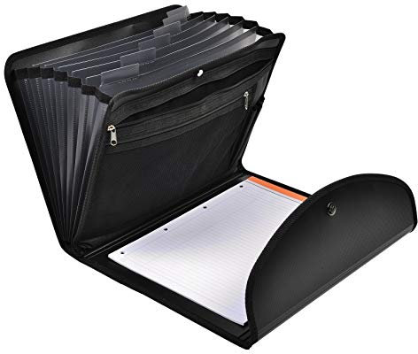 Exacompta 55834E Premium Fächermappe Exafolio 6 Fächer DIN A4 mit Druckknopfverschluss integrierter Block. Ideale Konferenzmappe für unterwegs und für die Universität Organizer Aktenmappe schwarz