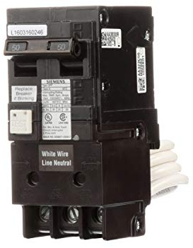 Siemens QF250A Breaker Ground Fault Circuit Interrupter, 50 Amp, 2 Pole, 240 Volt, 10,000 AIC