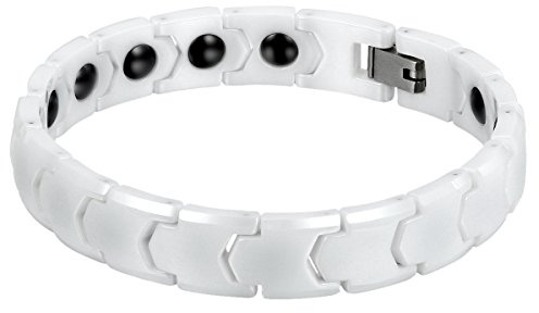 Cupimatch Herren Magnet Keramik Armband, 11mm Breite Klassiker Poliert Link Handgelenk Magnetarmband Gesundheitsarmband Armreif, Weiss Schwarz