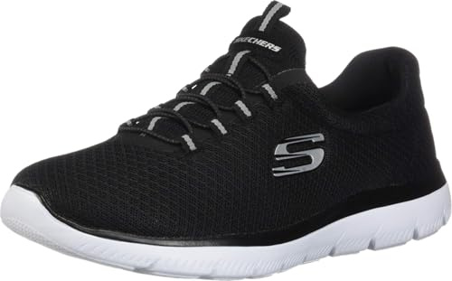 Skechers Mujer Summits 12980W Wide Zapatillas, Black Mesh/ White Trim, 39.5 EU Ancho