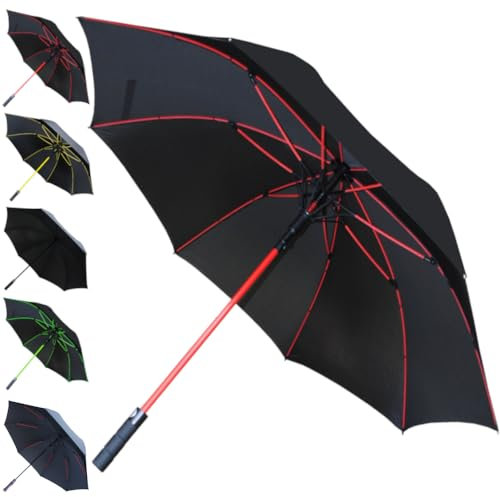 COLLAR AND CUFFS LONDON 95KPH Golfschirm Sturmfest XL - Regenschirm Groß 154 cm Bogen - Stockschirm Herren Damen Windfest - SEHR STARK - Windproof - Fiberglasrippen in Rot - Automatik - Schwarz