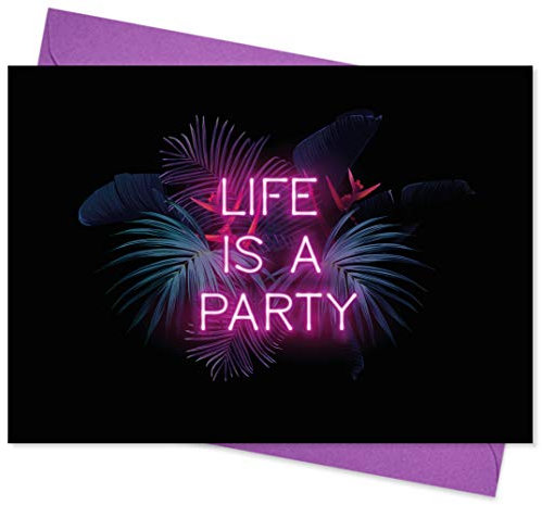 CherryCards 8er Set Einladungskarten & Umschläge, Format A6, Motiv Life is a Party, Einladung Erwachsene Teenager Kinder Unisex