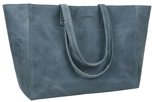 ANTONIO VALERIA Avery Schultertasche aus Leder mit Tragegriff für Damen, Blau (Crazy Horse blau), Medium…