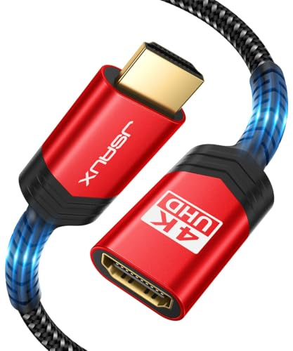 JSAUX HDMI Verlängerungskabel 1M, 4K@60Hz HDMI 2.0 Verlängerung Stecker auf Buchse, 18Gbps High Speed mit HDR, ARC, Ethernet, Nylon geflochten Kompatibel mit Fire TV Stick, Roku, PS5/PS4, PC, TV