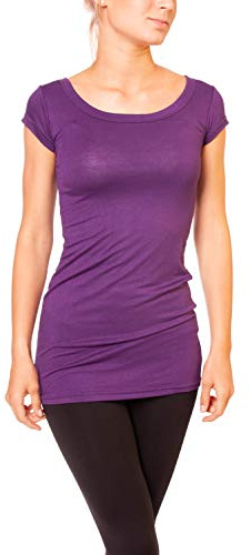 Easy Young Fashion Dam basic kortärmad T-shirt lång långtröja undertröja med rund hals