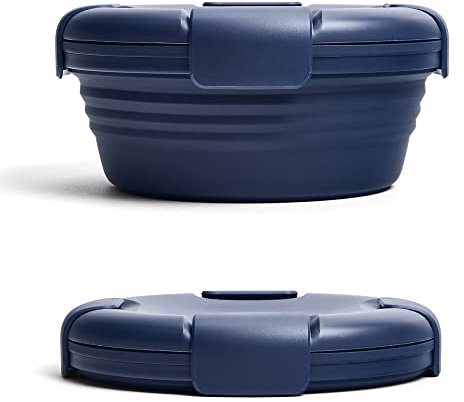 STOJO On The Go Collapsible Bowl - 36oz / 1.1L - Reusable Travel Lunch Bowls - Folding Silicone Storage Container - Nestable & Stackable - Dishwasher & Microwave Safe - Denim