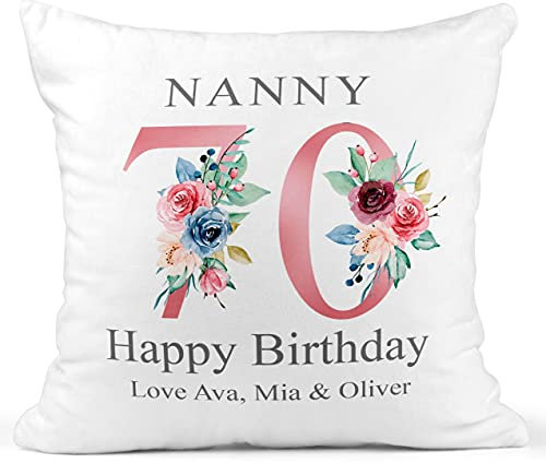 Generic 70th Birthday Cushion/Pillow for Women, Personalised with Kids Names, Floral Design, 1951, 40 x 40 cm (Pack of 1)